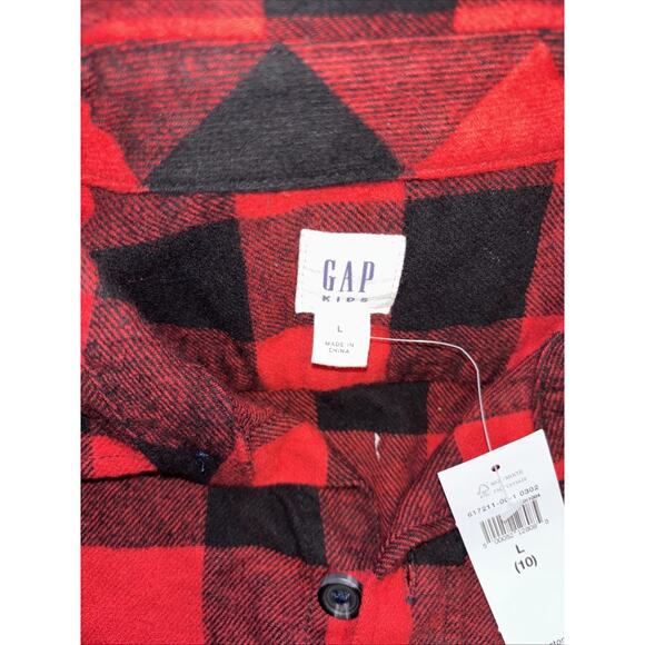 Gap Kids Red Sz LG 10 Fleece Buffalo Check Long Sleeve Shirt Top Button Up NWT - Picture 3 of 6